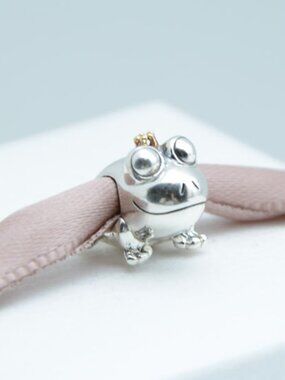 Two-tone Frog Prince Charm Dangle S925 Sterling Silver Bracelet Pendant